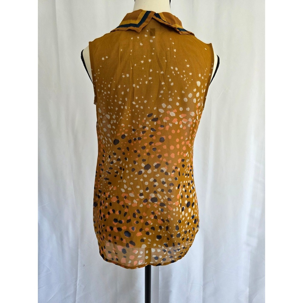 Cabi XS Button-Down Sleeveless Top‎ Brown Abstract Print Collared Blouse - Picture 2 of 4